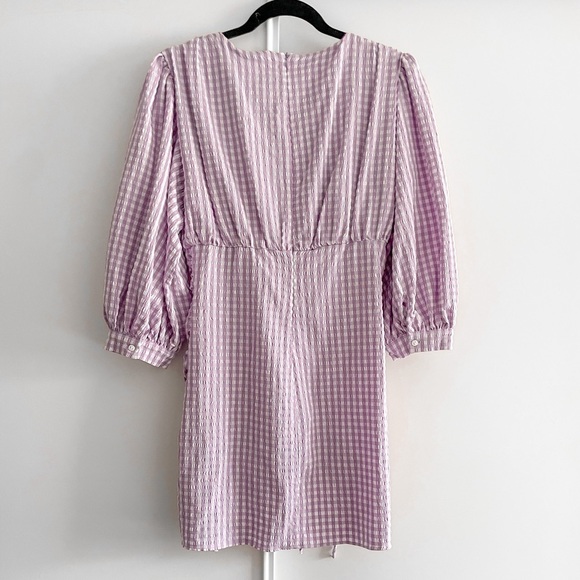 ZARA Blogger Lilac Gingham Ruched Mini Dress - Picture 13 of 16